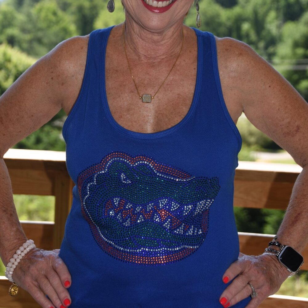 Florida royal blue rhinestone bling racer back tank top XS, S, M, L, XL, XXL